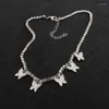 Pendant Necklaces 925 Silver Butterfly Women Chain Link Necklace Shine Rhinestone Choker