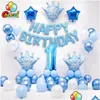 Autres fournitures de fête d'événement 1 ensemble bleu rose couronne anniversaire ballons hélium numéro feuille ballon pour bébé garçon fille 1ère fête Decorati Dhtno