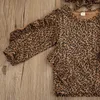 Set di abbigliamento Bambino Neonata Vestiti Volant Leopard Manica lunga Top T-shirt Arco Leggings Pantaloni Fascia per capelli nata Tuta Abiti 221118