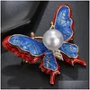 Pins Brooches Pins Brooches Fashion Allmatch Jewelry Red Blue Double Layer Threensional Butterfly Brooch For Women Feature Namour C Dhpvu