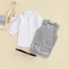 Giyim Setleri Toddler Çocuk Bebek Kız Bebek Sonbahar Kıyafet Beyaz Uzun Kollu Düğme Gömlek Gri Kolsuz Kabemli Elbise 2 7T 221118