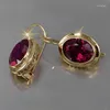 Pendientes traseros de moda para mujer, piedra de circón rojo, Clip de Color rosa dorado plateado para mujer, bonito cristal ovalado para boda