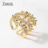 Fashion 3 Layers Irregular Ring Cubic Zirconia Couple Wedding Open Adjust Rings for Women Silver Color Jewelry