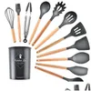 Ustensiles de cuisson 9/11 / 12pcs Ustensiles de cuisine SILE Set Spata Spata Porceau de pelle en bois avec Boîte de rangement Boîte de cuisine Delive DH5FF