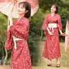 Abbigliamento etnico Kimono giapponese con stampa rossa Cardigan figlia madre Yukata tradizionale Capispalla sexy con scollo a V da indossare ogni giorno