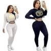 Designer Brand Women Tracksuits Jogging Suits print pullover pants 2 piece sets Long Sleeve Sweatsuits sportswear crop top leggings fall Clothes Lady Outfit 8981-2