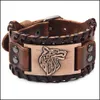 Charm Bracelets Vintage Mens Bracelet Animal Wolf Charm Bracelets Pin Buckle Belt Wristband Bangle Cuff Hip Hop Fashion Jewelry Drop Dh30D