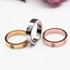 Fashion polished designer lover ring logo printed women men stainless steel couple rings 6mm 18k gold silver rose lady party wedding jewelry supply with velvet bag
