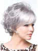 Perruques pour femmes petit gris blanc cheveux courts bouclés frange oblique