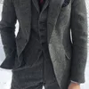 Herrenanzüge Blazer graue Wolle Tweed Wintermänner für Hochzeit formelle Bräutigam Smoking -Fischgräten -Fischgründe 3 -teilige Jacke Weste Pantstie 221118