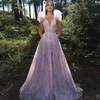 Luxuriant Prom Dresses A-Line High V-neck Unique Design Sleeveless Backless Layered Tulle Stain Sequined Floor Length Custom Made Plus Size Princess Robes