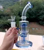 Double Arm Tree Perc Water Bong Hookahs Blue Recycler Dab Rig Tube 14mm rökrör med skåltillbehör