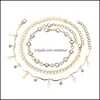 Tornozeleiras folhas de folhas de folha de tornoziga cadeias de ouro diamante mtilayer embrulhada bracelete feminina j￳ias de moda entrega dhmk4