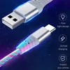 3A كابل متوهج يتدفق LED LED Micro USB Type C Cables لـ Samsung Xiaomi Huawei الهاتف المحمول سلك سلك الشحن