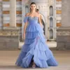 Robes de soirée bleues à plusieurs niveaux modernes une épaule côté fendu robe Gala Novia cristal perlé une ligne robe de célébrité pour spécial Ocn 326 326