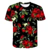 Herr t-skjortor unisex sommar casual topp 3d tryck vacker blomma och grönt bladmönster kortärmad t-shirt på gatorna i Harajuku