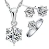 Collana Orecchini Set 925 Sterling Silver Bridal For Women Accessorio Cubic Zircon Crystal Rings Stud Gift