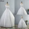 Vestidos de bola com renda glamourosa vestidos de noiva para o pescoço da jóia da noiva, veja os botões Back Bridal Vestio