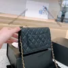 Small Flap French Coin Purse on Chain Solid Color V-Shaped Grained Caviar Luxury Handbags Crossbody Shoulder Card Holder Luxurious252G