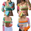 Women's T-Shirt Crochet Hollow Out Patchwork T-shirts Y2K Aesthetic Vintage Skinny Knitted Crop Top 90s 00s Retro Backless Tie-up Tees Sweater 221117