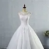 Glamouröse Ballkleid-Hochzeitskleider mit Spitzenapplikationen für die Braut, Juwelenausschnitt, durchsichtige Knöpfe hinten, Brautkleider, bodenlanger Tüll, Übergröße, Vestidos De Novia CL1464