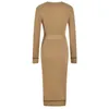 Casual Dresses Fall Quality Design 3 Colors Elegant O-neck Sheath Knitting Fabric Long Skinny Belt Dress 221117