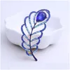 Pins Brooches Pins Brooches 1Pcs25X56Mm Fashion And Exquisite Peacock Feather Crystal Glass Brooch For Women Wedding Dress Accessor Dhym5