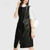 Casual Dresses Novmoop ￤kta l￤derkvinnor Vest Dress Smart Business Wear Chic Exquisite Detail Rivet Robe Gilet En Cuir LT3498