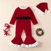 Rompers Baby Girl Dresses Toddler S Christmas Long Sleeve Fleece Romper Flare Jumpsuit Hat Set 2 -￥rig outfit Ropa Bodysuit 221117