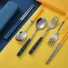 Flatvaruupps￤ttningar rostfritt st￥l Portabelt Student Tabeller Utomhus Travel Lunch Box Three-Piece Spoon Fork Chopsticks Set Adult Gift Cutler