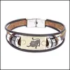 Braccialetti con ciondoli 12 Constell Horscope Bracciale con ciondoli Tag identificativo Pelle Mtilayer Braccialetti avvolgenti Bracciale rigido Gioielli di moda Regalo Goccia Deli Dhxi1