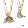 Colares pendentes Colar de gargantilha de arco -íris feminino de charme de zircônia cúbica 18K Gold penteado gelado jóias presentes de jóias Moda Dhgfn