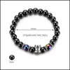 Charm Bracelets Crown Magnetic Hematite Bracelet Ancient Sier Black Beads Bracelets Women Mens Fashion Jewelry Drop Delivery Dhmec