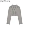 Costumes pour femmes taille croisée à lacets revers court Blazer Sexy Slim haut court femmes mode coréenne tenue manteau Chaqueta automne printemps vêtements dames