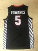 Сшитый NCAA Anthony 5 Edwards Basketball Jerseys College #5 Красный белый серо-серой рубашки для майки Men S-2xl