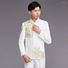 Terno masculino Tuxedo Men Stand Collar 2pcs Túmulo chinês Tunic Blazer Slim Fit Bordado 2022