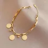 Link Bracelets 2022 Stainless Steel Layered Golden Pendant Bracelet For Women Retro Punk Gothic Portrait Coin Cross Pearl Jewelry