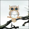Pins Brooches Crystal Blue Eye Owl Brooch Pins Gold Animal Brooches Breastpin Women Men Fashion Jewelry Drop Delivery Dh1Ag