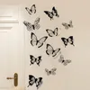 Stickers muraux 24 pièces/ensemble 3D papillon autocollant décor à la maison Stickers muraux PVC papier peint étanche noir blanc réfrigérateur