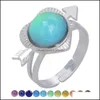 Band Rings Retro Temperature Measurement Ring Sensing Changing Color Water Drop Heart Mood Women Fashion Jewelry Gift Delivery Dhuam