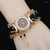 Principais relógios de pulso Ethnic Ladies Chain Woven Watch Key Pingnder com diamantes britânicos