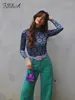 여자 티셔츠 FSDA 긴 소매 작물 탑 여성 꽃 프린트 가을 여름 여름 캐주얼 90S T 셔츠 섹시한 패션 Y2K Turtleneck 221117