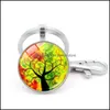 Nyckelringar Tree of Life Glass Cabochon Key Ring Time Gem Keychain Hanging Fashion Jewelry Drop Delivery DHSQ3