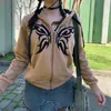 Damen Jacken Zip Hoodie Mode Gothic Butterfly Graphic Print Hoody Sweatshirt Sportjacke Langarm Größe Kapuzenjacke Mantel Streetwear T221105