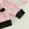 Kleidungssets für Kinder, Kleinkinder, Baby, Mädchen, Sommer-Outfit, elegant, kariert, lange Ärmel, Strickjacke mit Knöpfen, Tops und lässiger Rock, 2-teiliges Set 6 m 4 t 221118