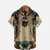 メンズカジュアルシャツ2022夏のTシャツハワイアンインディアン3Dプリント1つのボタン特大の半袖ビーチメン
