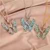 Anhänger Halsketten Mode Schmetterling Halsketten Schmuck Frauen vereisere Anhänger Engel Flügel Luxus Kristall Strass Tiere Pullover ch Dhlv6