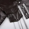 レディースジャケットレザーパックチェーンジャケット非対称女性2022ウィンターコート服y2kストリートウェアセクシーなクロップドラグジュアリーファッションカジュアルジャケットt221105