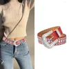 Cinture Cintura in pelle artificiale Glitter per donna Pantaloni jeans con borchie quotidiane con fibbia per abito alla moda con strass