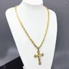 Colares pendentes Hiphop 361L Aço inoxidável Cristal de ouro Jesus Cruz Cruz 5mm Link pesado Bizantino Chain Men colar